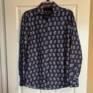 Silver stone men’s blue paisley long sleeve button down shirt size small